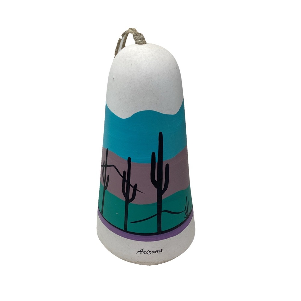Southwestern Pottery Bell Wind Chime , Hand Painted Desert Scene Made In Mexico